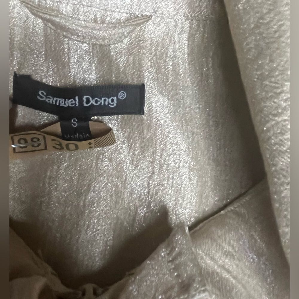 Samuel Dong shimmer champagne bubble ruffle hem coat/dress sz small - Picture 5 of 11